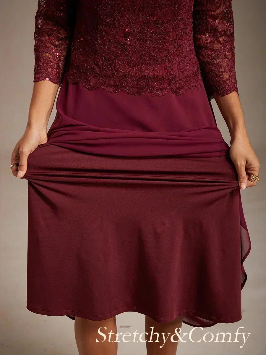 Vestido largo té elegante de encaje y gasa - Nhaura