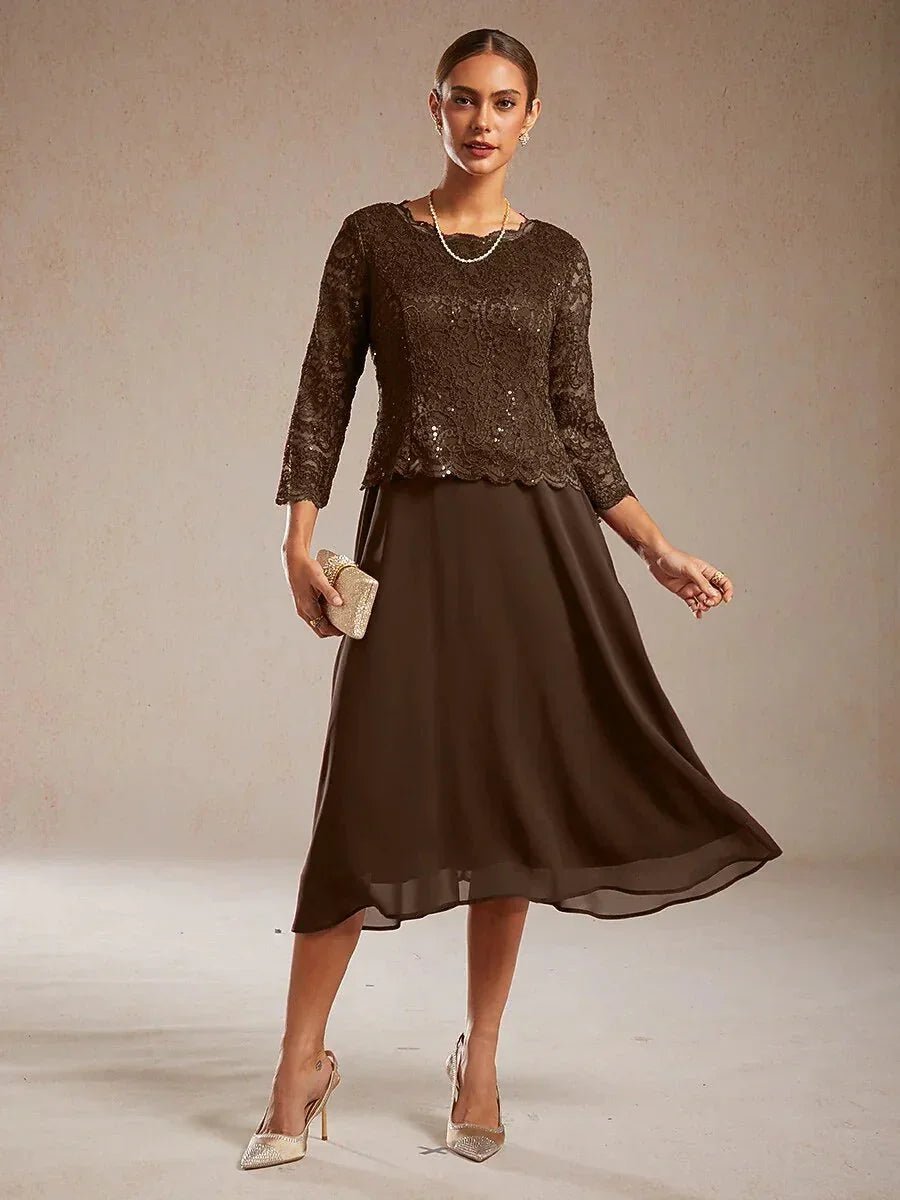 Vestido largo té elegante de encaje y gasa - Nhaura