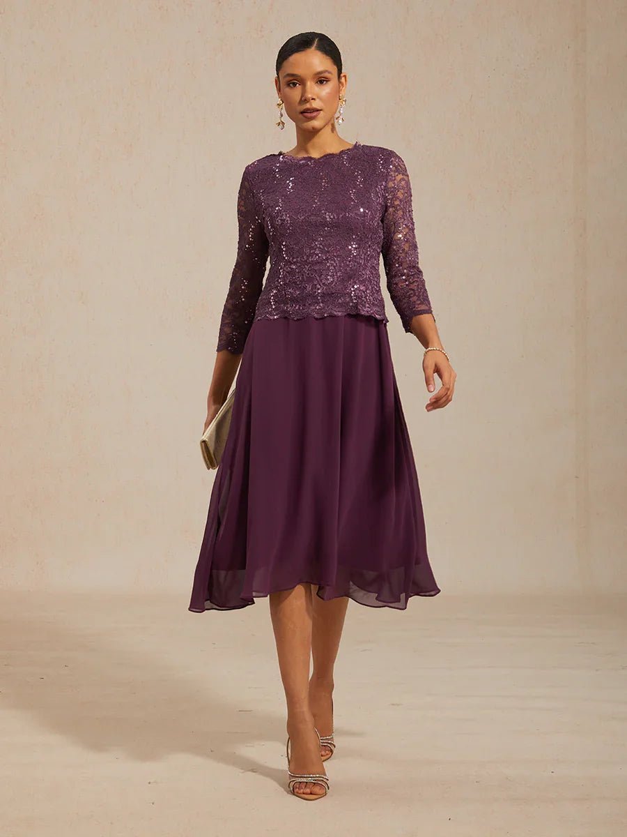 Vestido largo té elegante de encaje y gasa - Nhaura