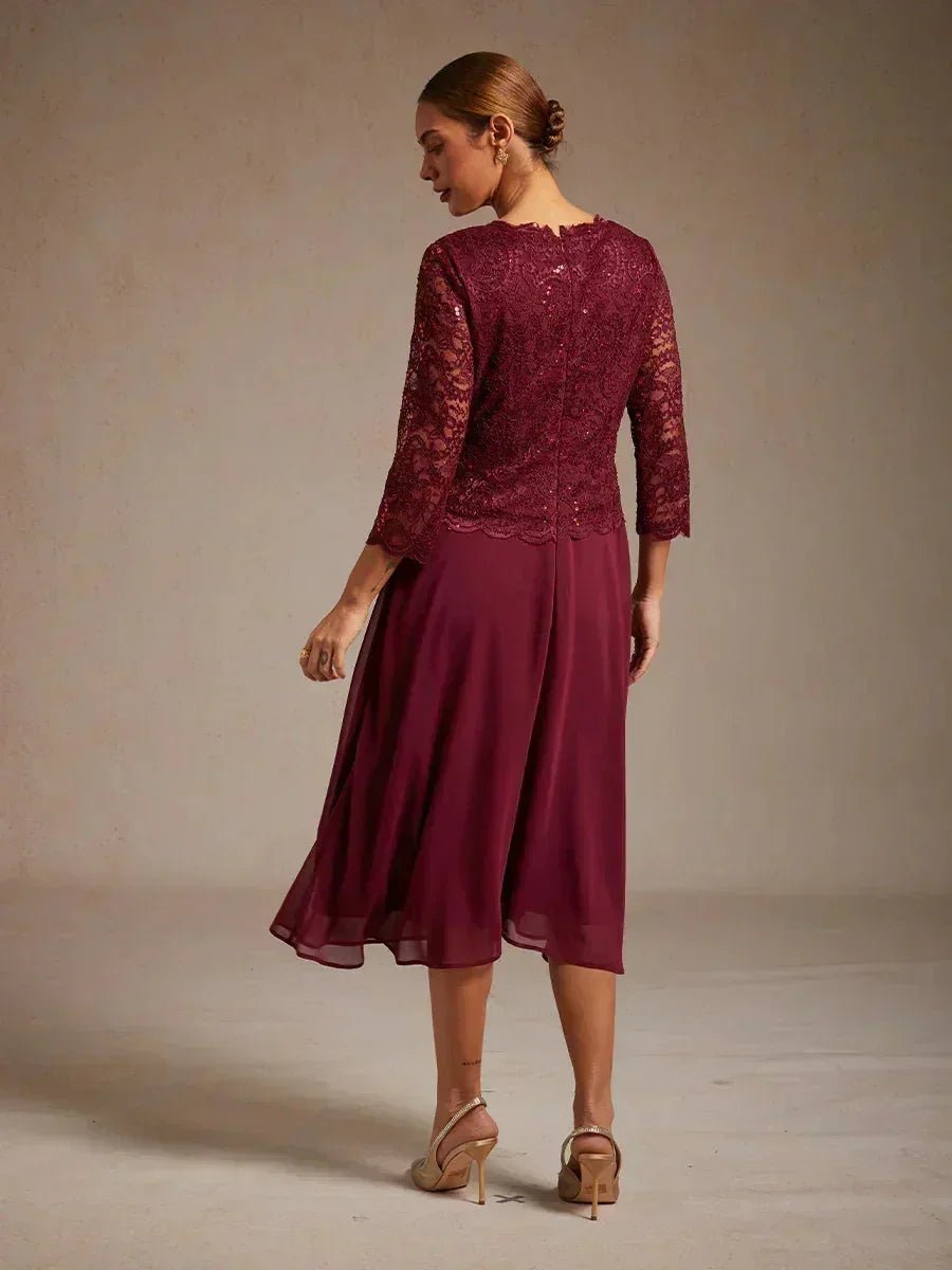 Vestido largo té elegante de encaje y gasa - Nhaura