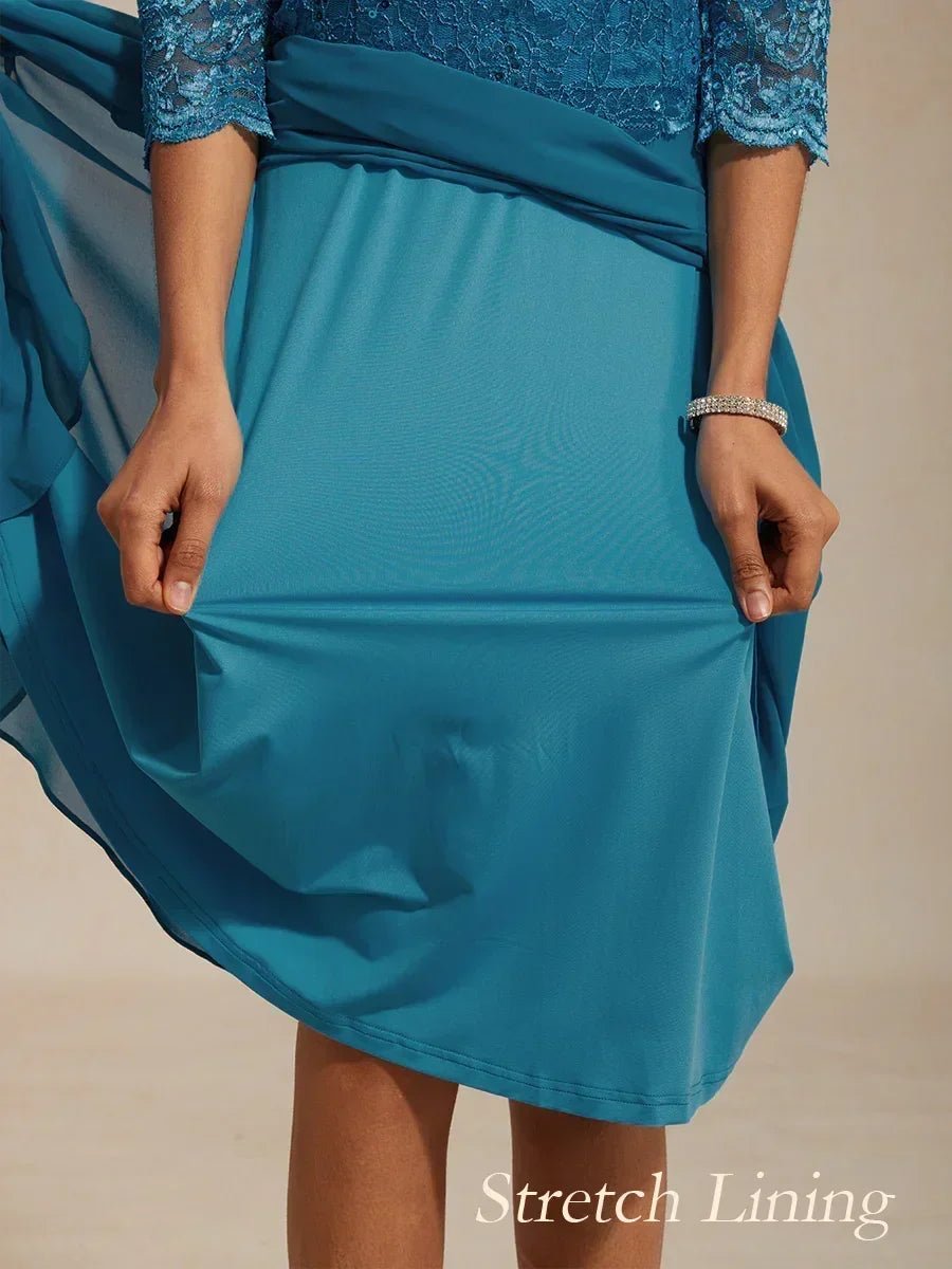 Vestido largo té elegante de encaje y gasa - Nhaura
