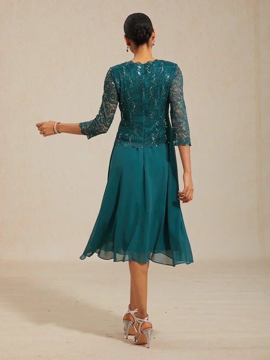 Vestido largo té elegante de encaje y gasa - Nhaura