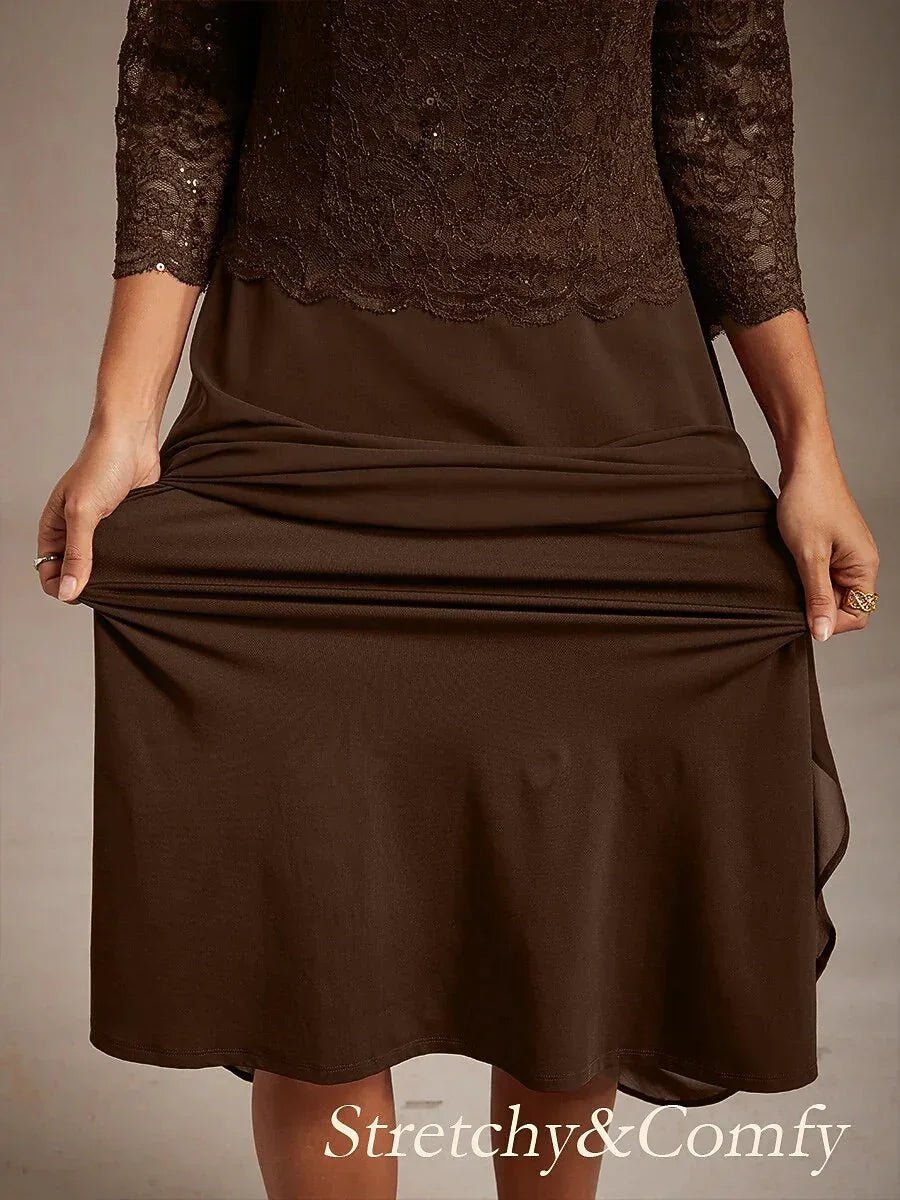 Vestido largo té elegante de encaje y gasa - Nhaura