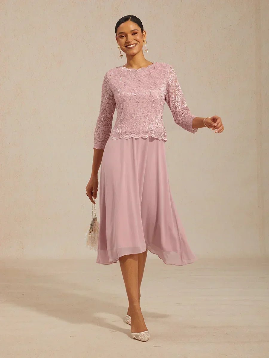 Vestido largo té elegante de encaje y gasa - Nhaura