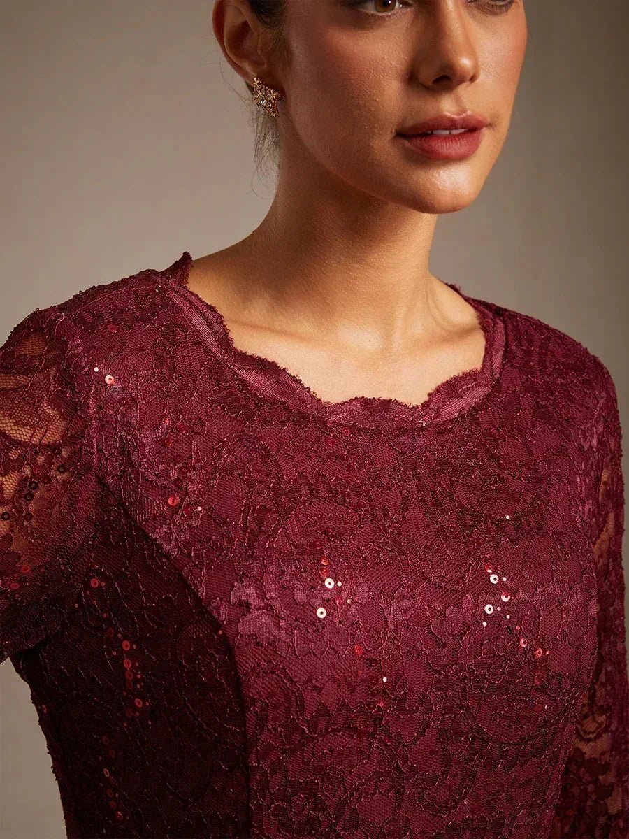 Vestido largo té elegante de encaje y gasa - Nhaura