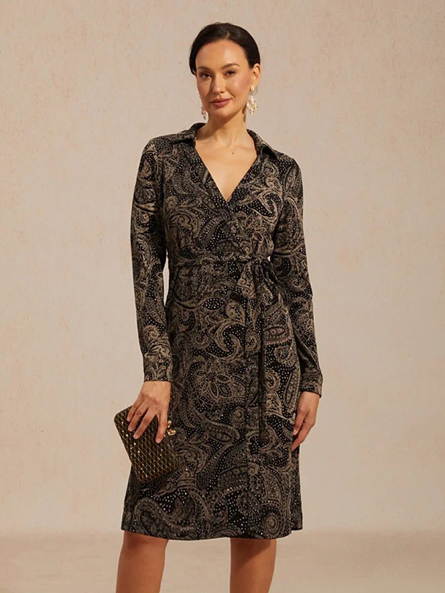 Vestido midi cruzado paisley con sutil detalle de lentejuelas - Nhaura