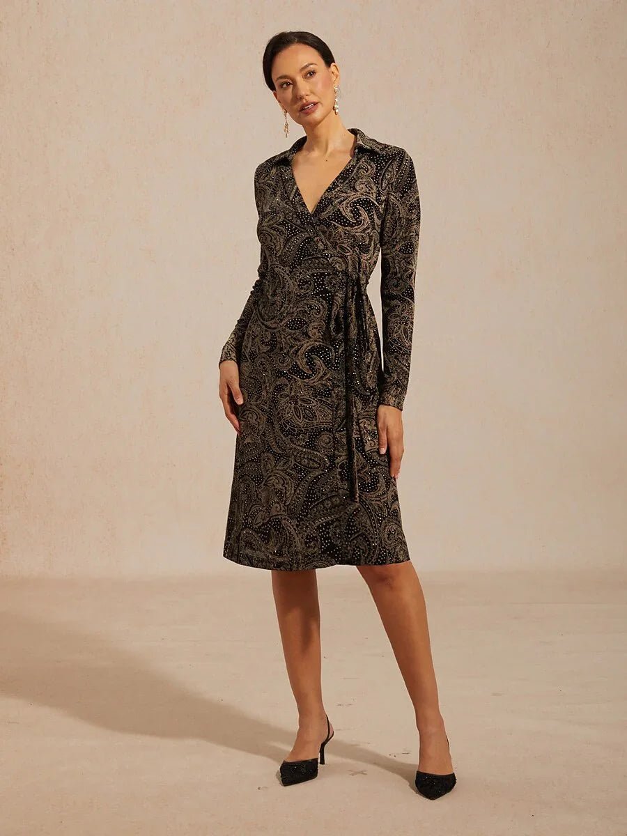 Vestido midi cruzado paisley con sutil detalle de lentejuelas - Nhaura