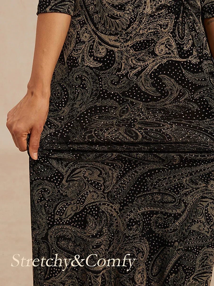 Vestido midi cruzado paisley con sutil detalle de lentejuelas - Nhaura