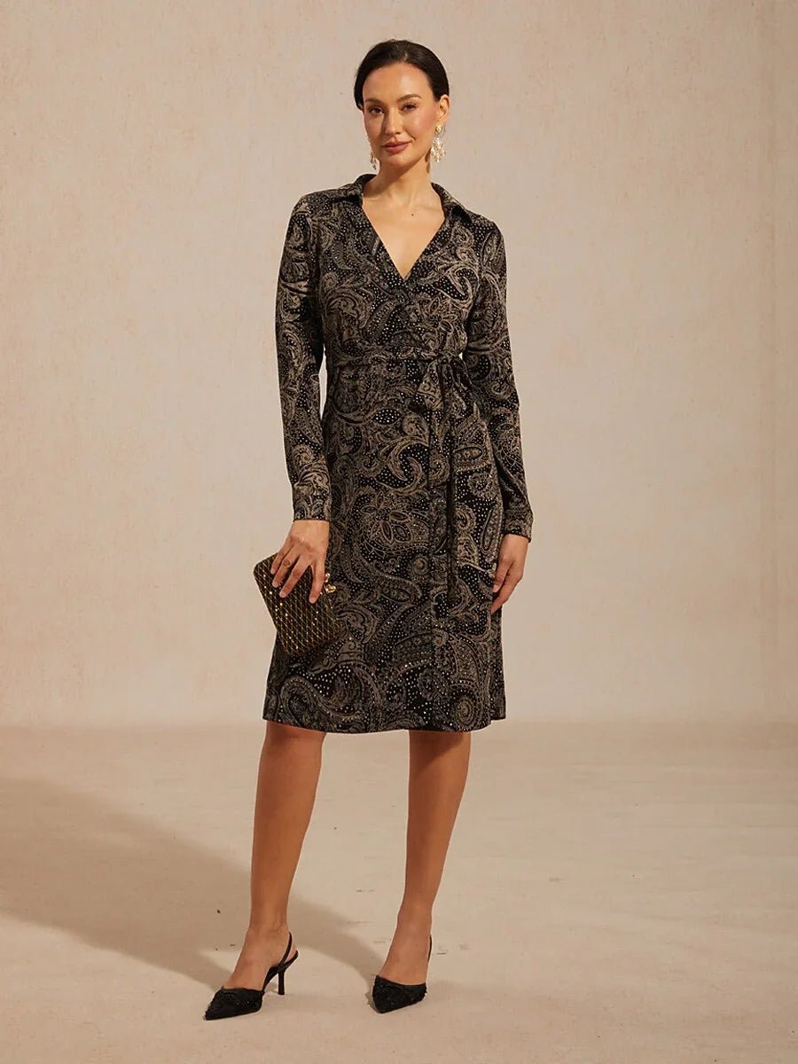 Vestido midi cruzado paisley con sutil detalle de lentejuelas - Nhaura