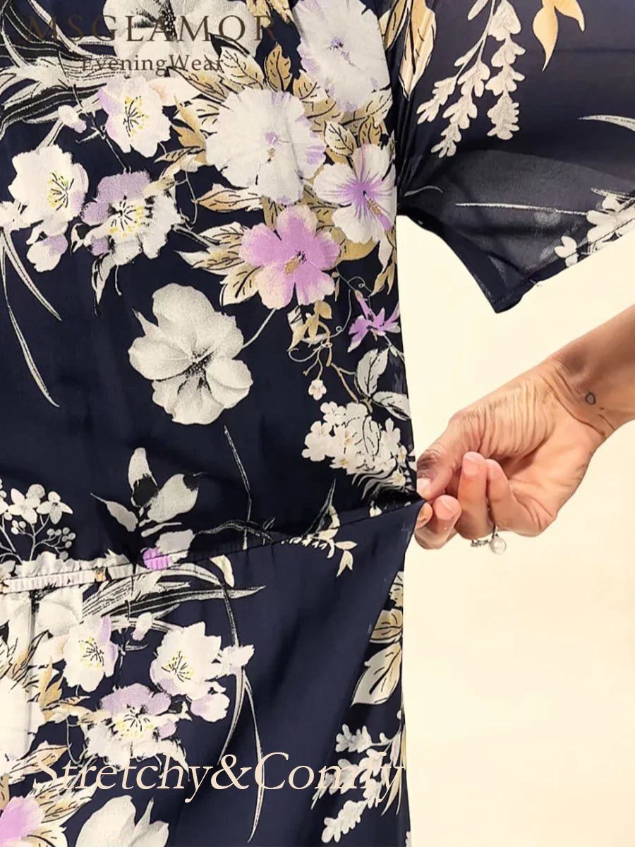 Vestido midi de gasa floral con escote en V y volantes - Nhaura