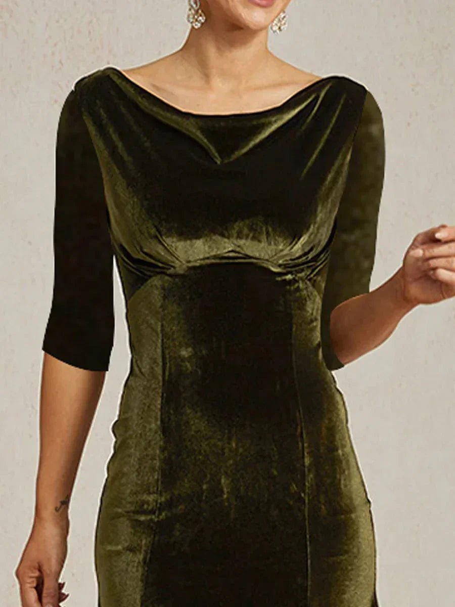 Vestido midi de terciopelo elástico sin mangas con cuello drapeado - Nhaura