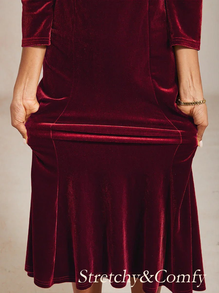Vestido midi de terciopelo elástico sin mangas con cuello drapeado - Nhaura