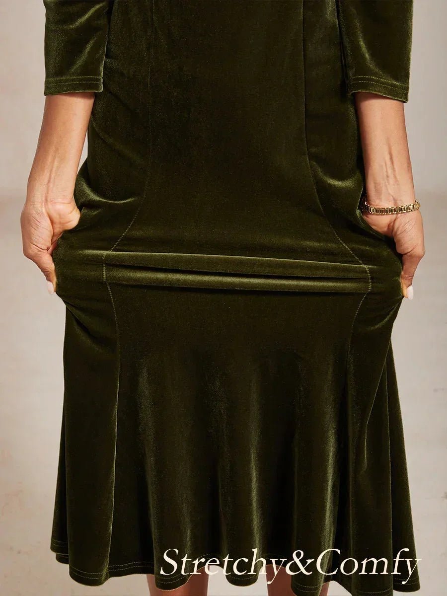 Vestido midi de terciopelo elástico sin mangas con cuello drapeado - Nhaura