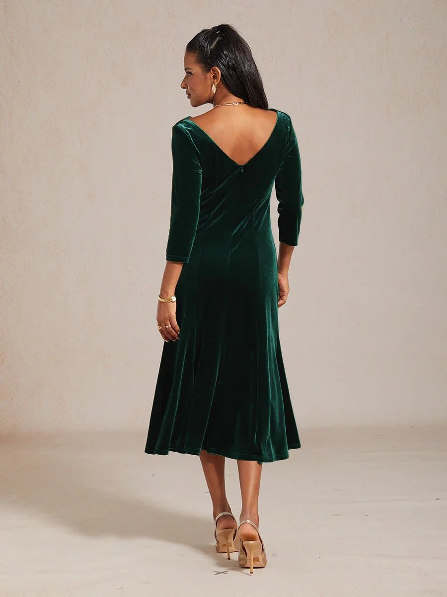 Vestido midi de terciopelo elástico sin mangas con cuello drapeado - Nhaura