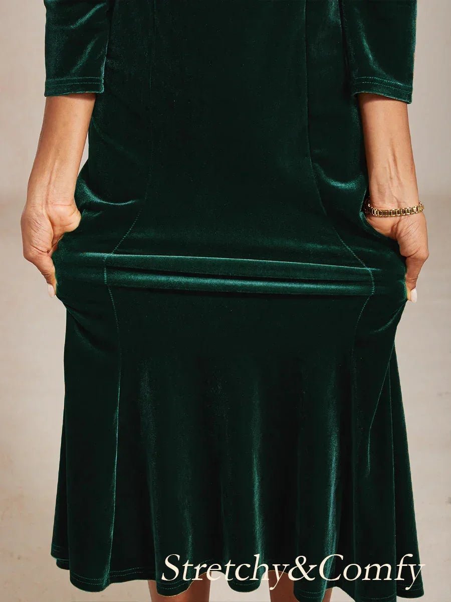 Vestido midi de terciopelo elástico sin mangas con cuello drapeado - Nhaura