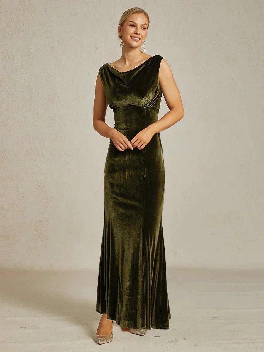 Vestido midi de terciopelo elástico sin mangas con cuello drapeado - Nhaura