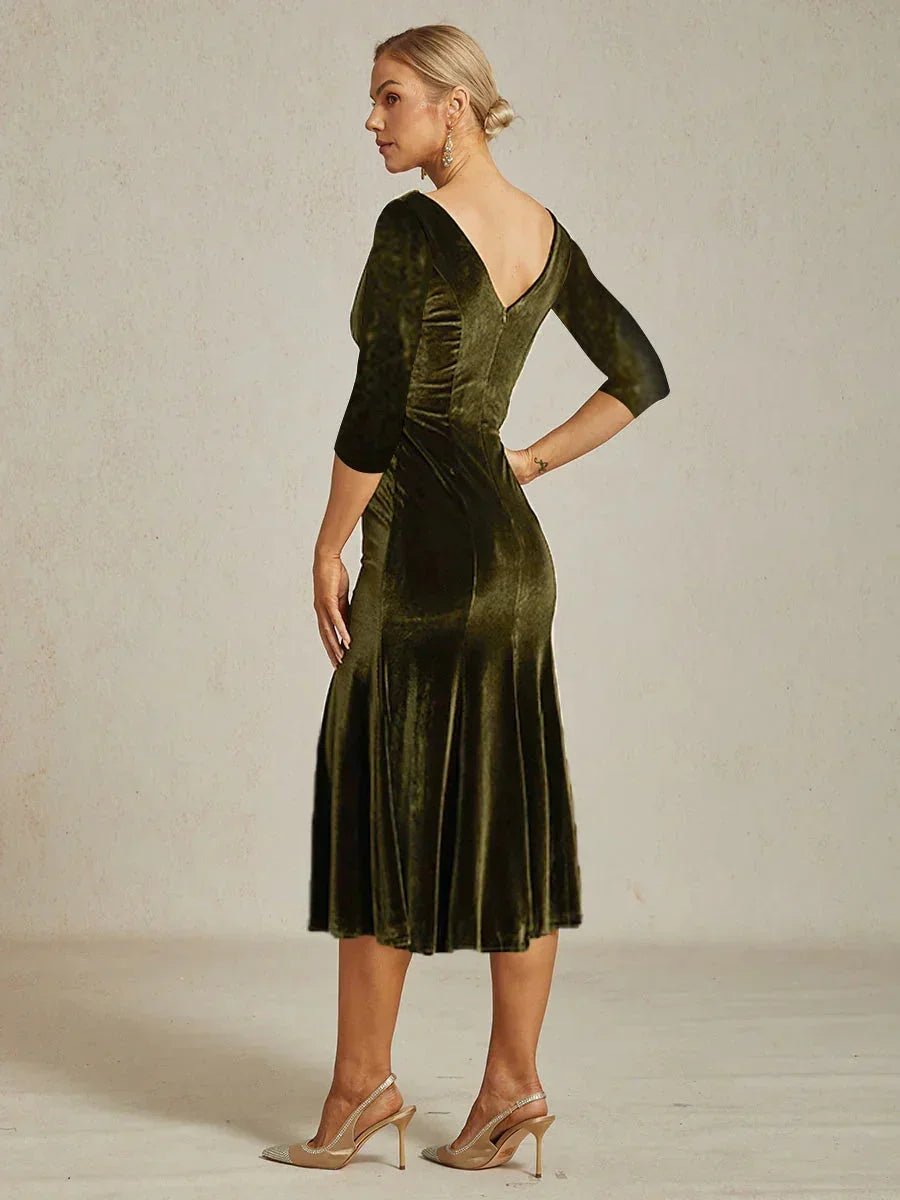 Vestido midi de terciopelo elástico sin mangas con cuello drapeado - Nhaura