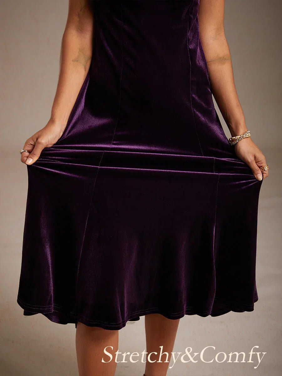 Vestido midi de terciopelo elástico sin mangas con escote redondo - Nhaura