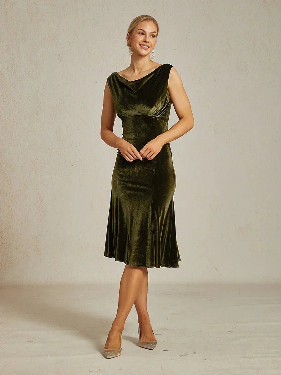 Vestido midi de terciopelo elástico sin mangas con escote redondo - Nhaura