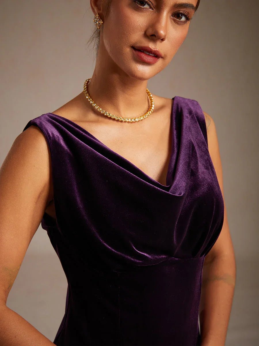 Vestido midi de terciopelo elástico sin mangas con escote redondo - Nhaura