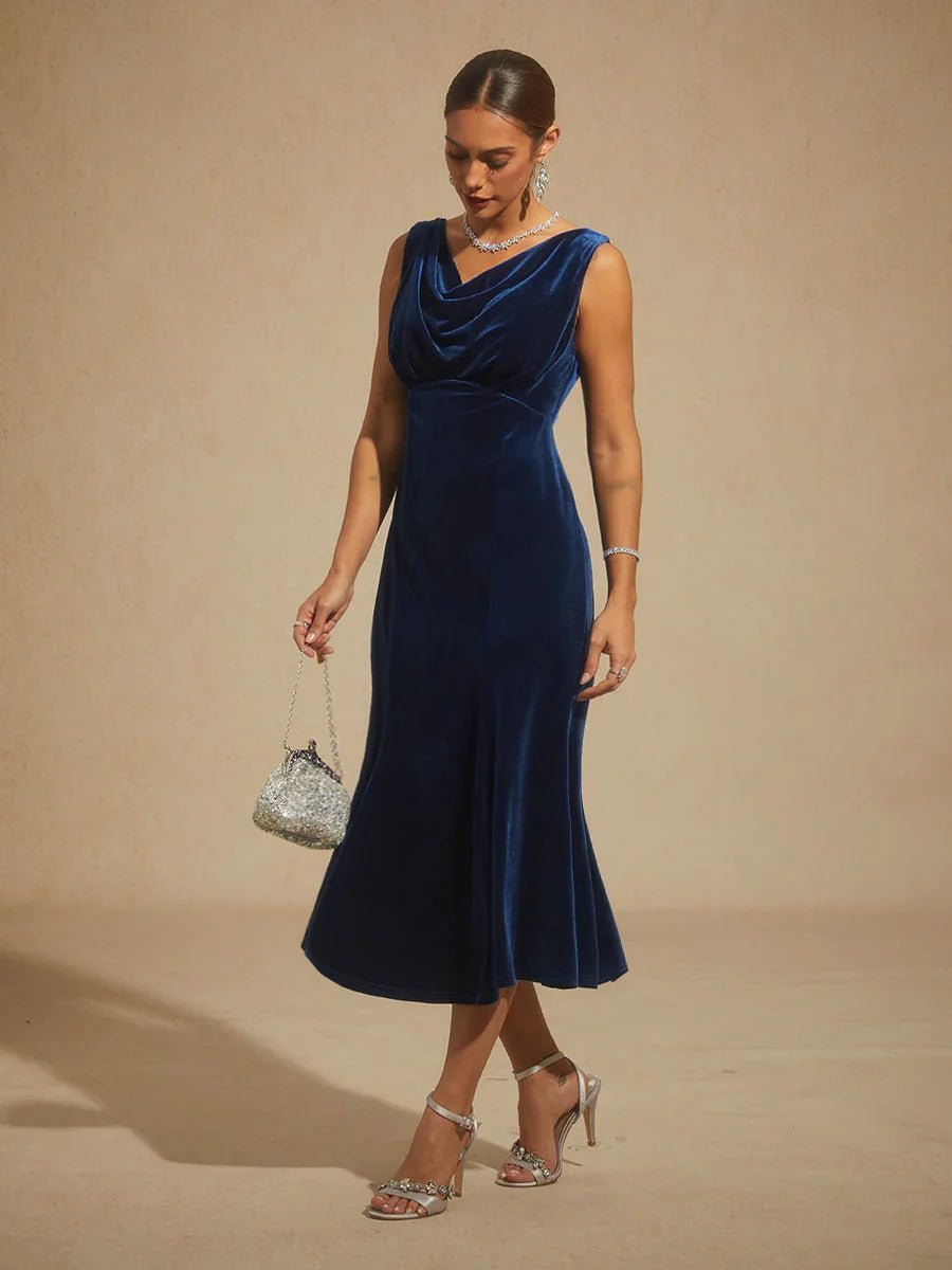 Vestido midi de terciopelo elástico sin mangas con escote redondo - Nhaura
