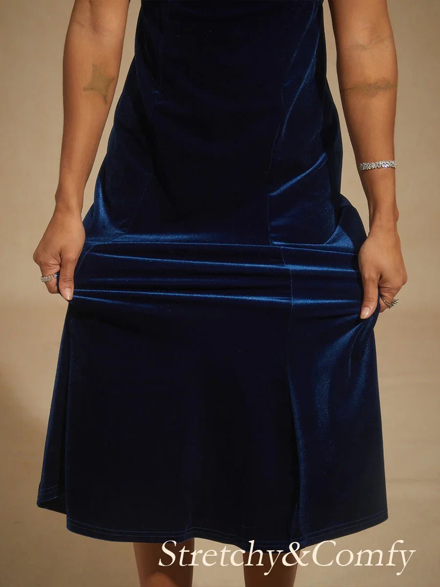 Vestido midi de terciopelo elástico sin mangas con escote redondo - Nhaura