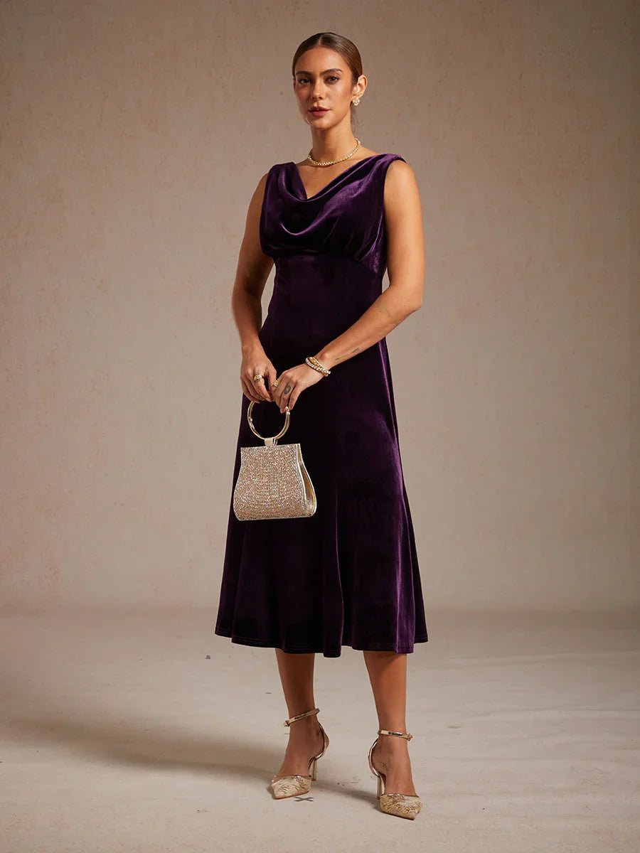 Vestido midi de terciopelo elástico sin mangas con escote redondo - Nhaura