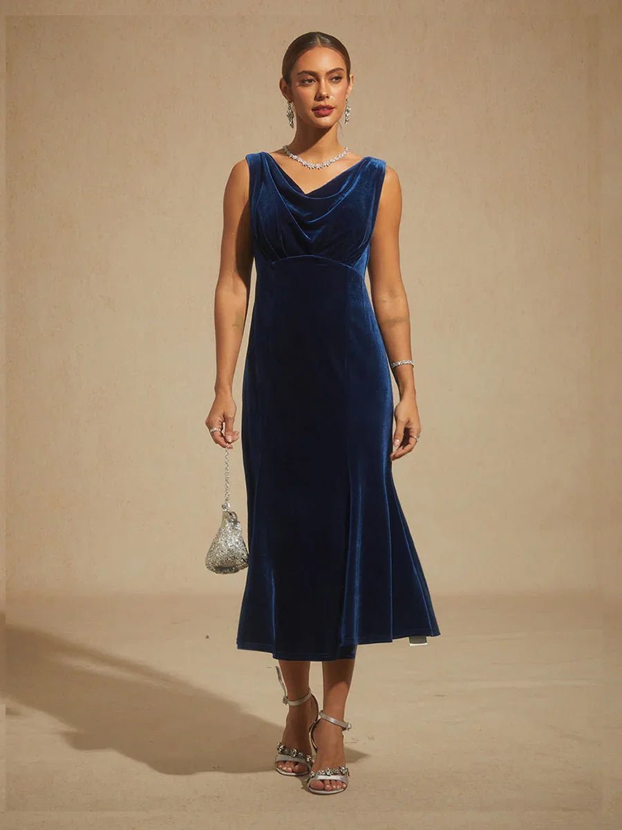Vestido midi de terciopelo elástico sin mangas con escote redondo - Nhaura