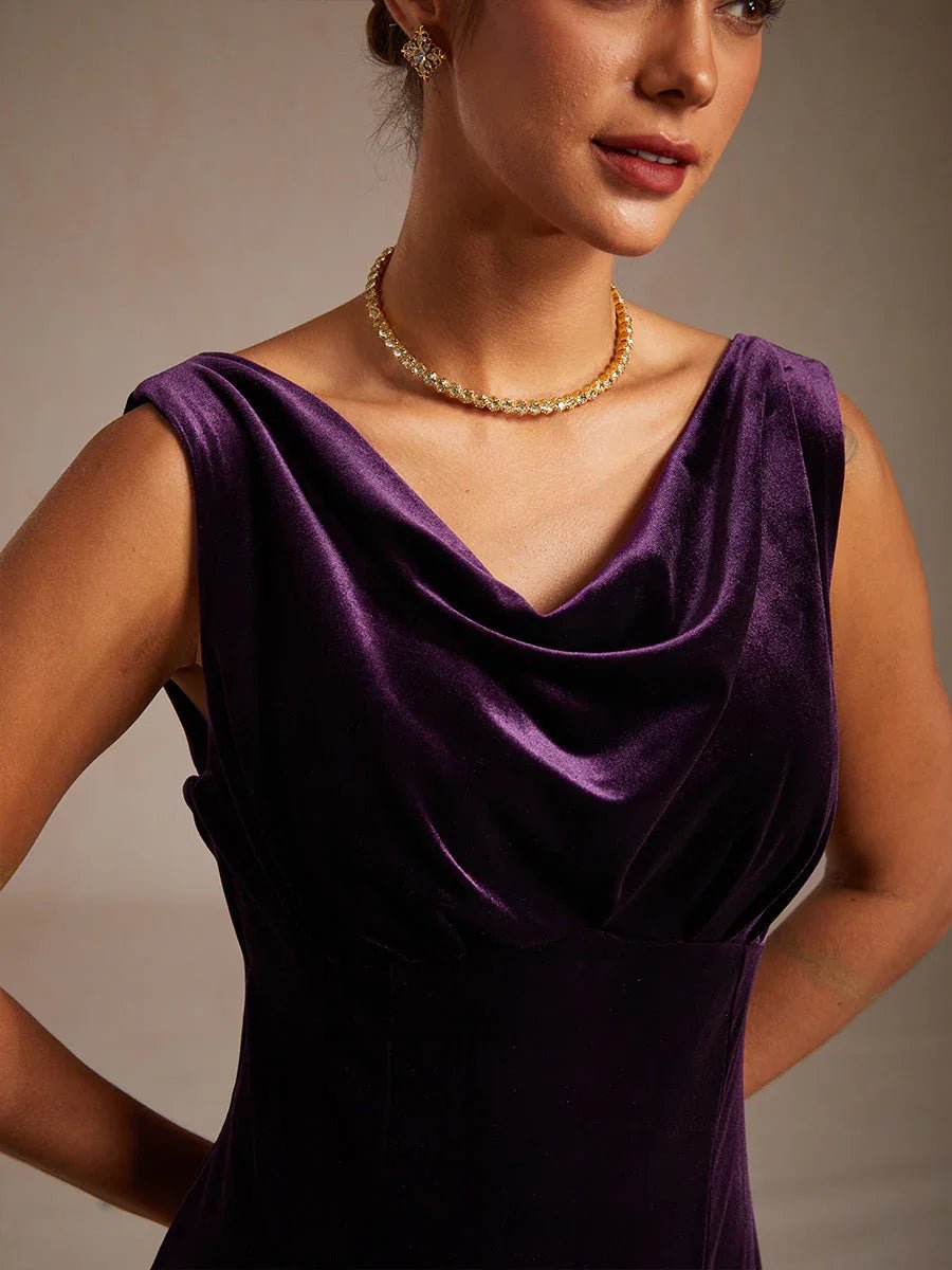 Vestido midi de terciopelo elástico sin mangas con escote redondo - Nhaura