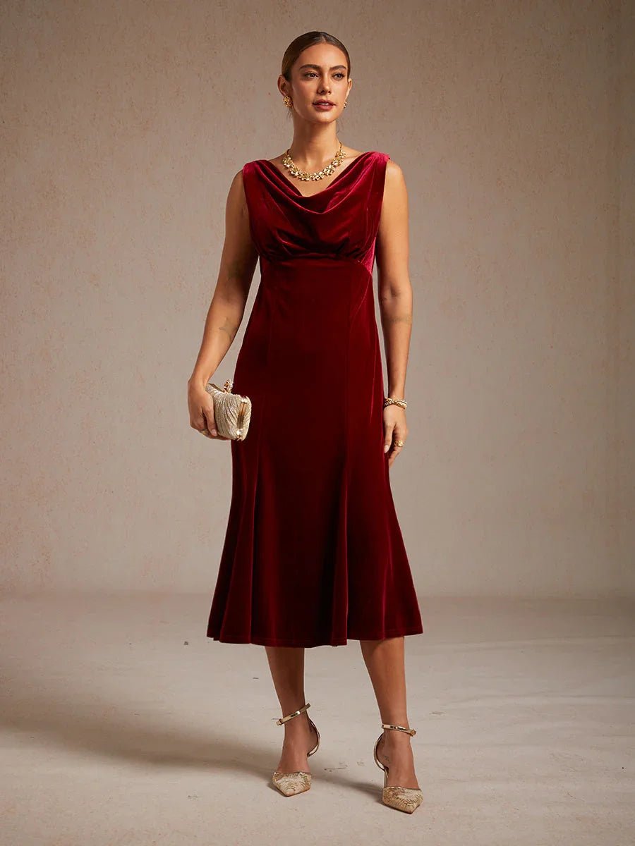 Vestido midi de terciopelo elástico sin mangas con escote redondo - Nhaura