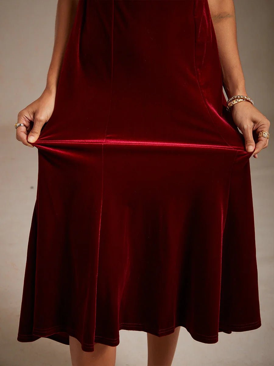 Vestido midi de terciopelo elástico sin mangas con escote redondo - Nhaura