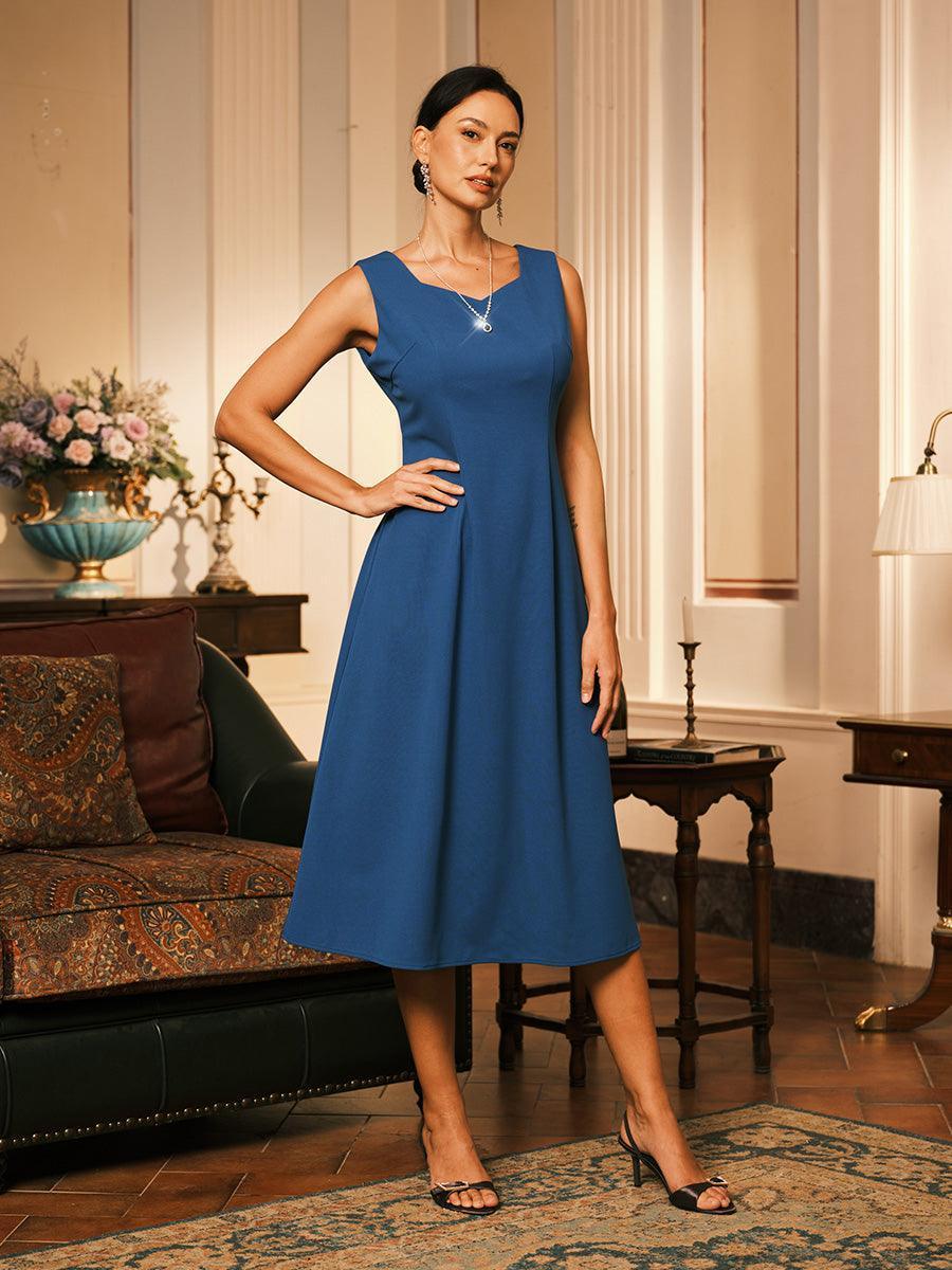 Vestido midi recto negro sin mangas - Nhaura