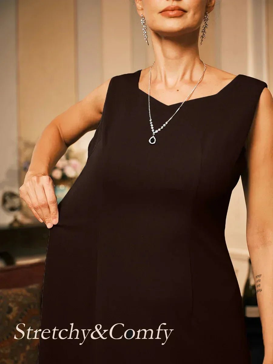 Vestido midi recto negro sin mangas - Nhaura