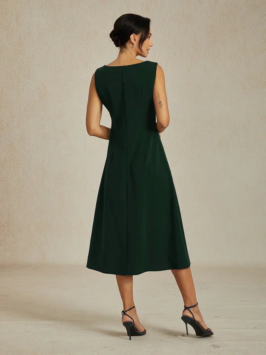 Vestido midi recto negro sin mangas - Nhaura
