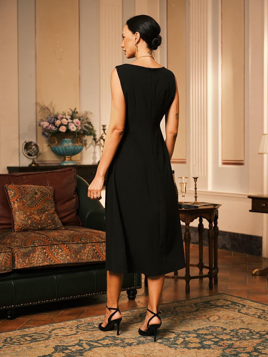 Vestido midi recto negro sin mangas - Nhaura