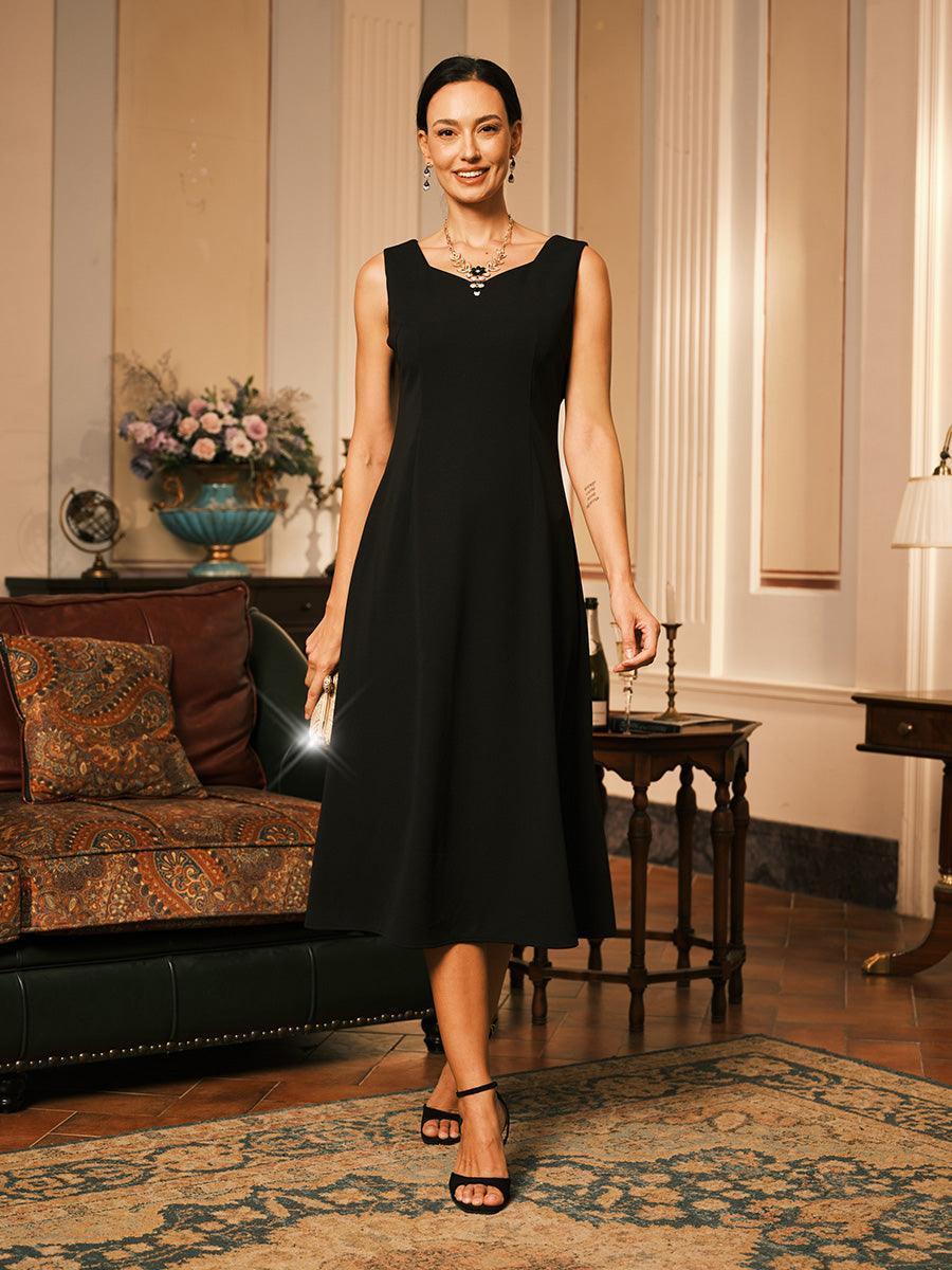 Vestido midi recto negro sin mangas - Nhaura