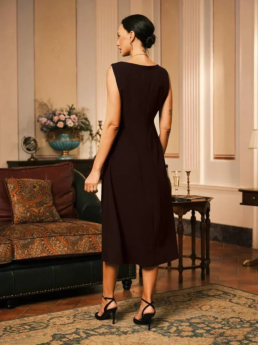 Vestido midi recto negro sin mangas - Nhaura