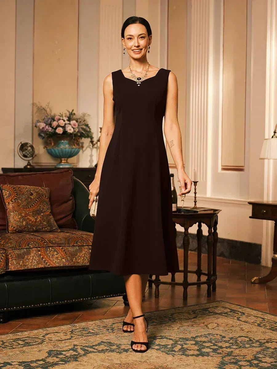 Vestido midi recto negro sin mangas - Nhaura