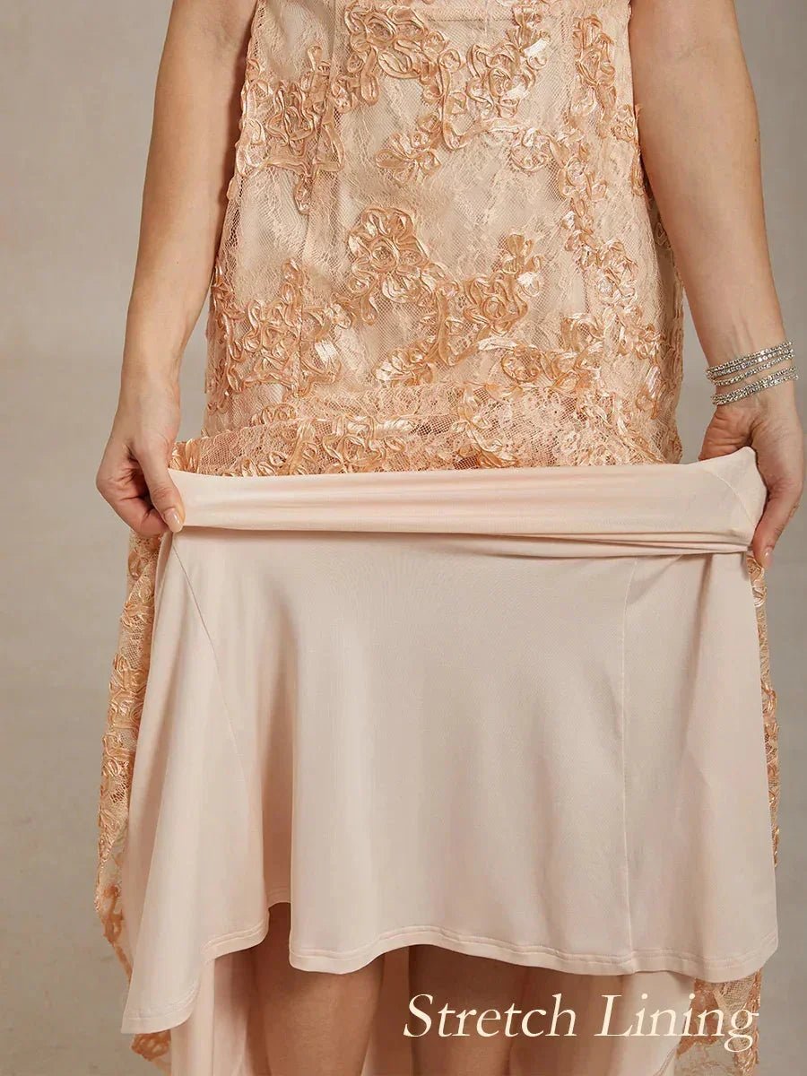 Vestido sirena de encaje rosetón con manga corta y escote en V - Nhaura